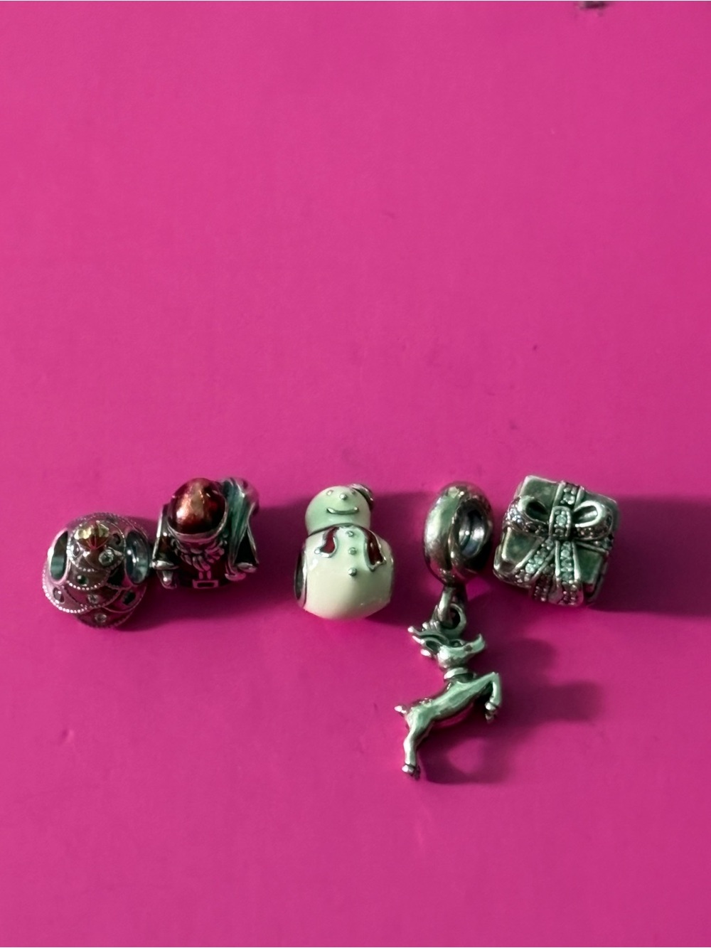 Pandora Silver Holiday Charm Set with White Snowman and Red Accents